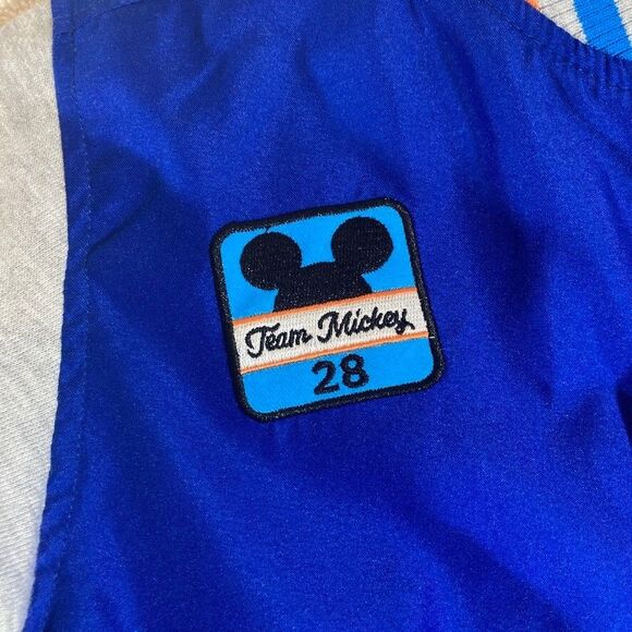 Mickey Mouse Team Disney Varsity Bomber Jacket Blue, Orange & Gray Snap Front - Picture 7 of 12